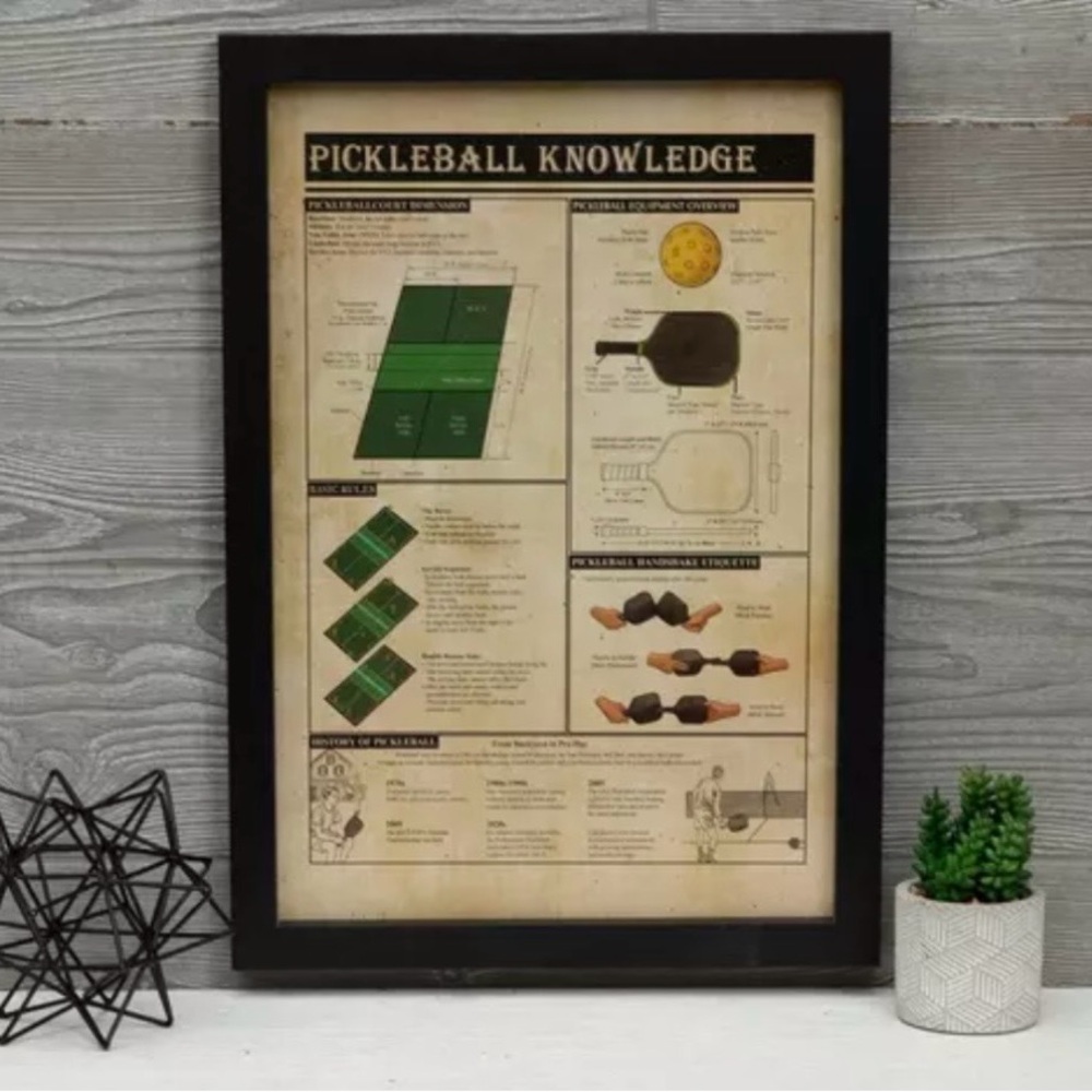 Pickleball Knowledge Poster / Print - Black Frame NWT